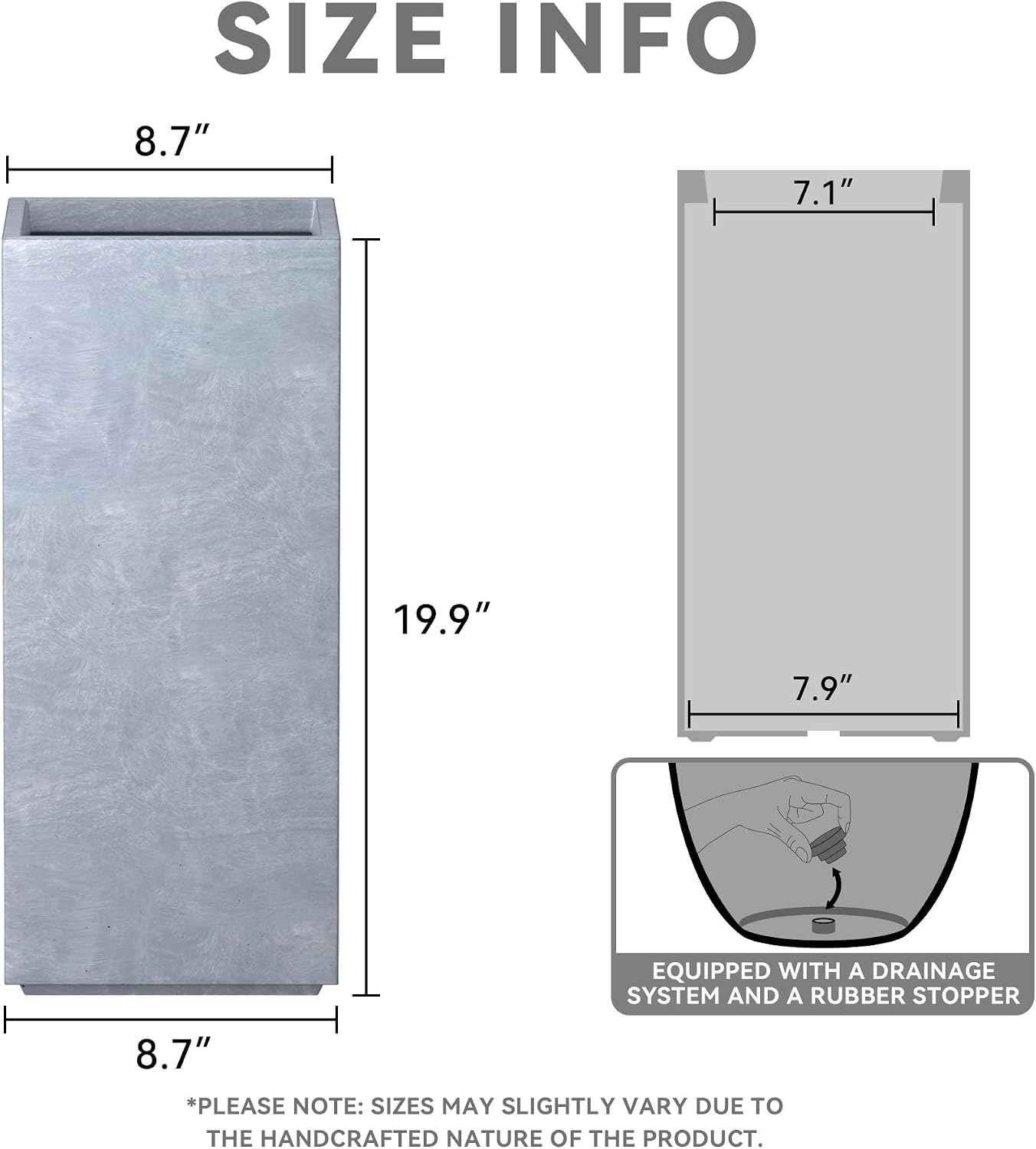 Kante Accent Column Square Pale Gray Concrete Planter 23.6" H, Outdoor