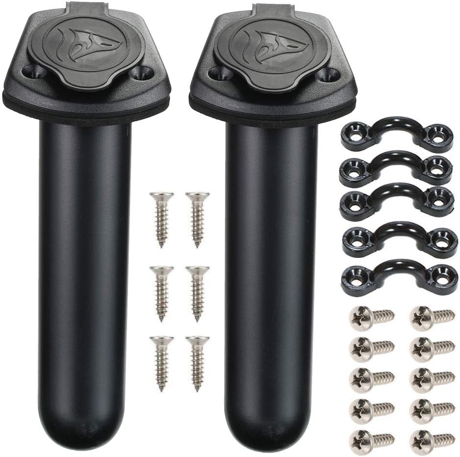 2 Pack Kayak Deck Flush Mount Fishing Rod Holders and Cap Cover for Boat, Canoe and Tackle Accessory Tool