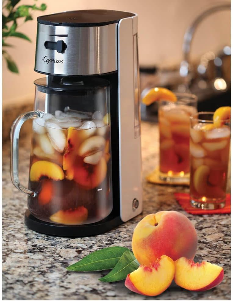 Capresso Stainless Steel Iced Tea Maker Glass Pitcher One Button Operation