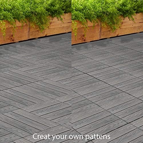 ECOOPTS 12"x12" Interlocking Deck Tiles Patio Floor Tiles Outdoor Flooring Wood Deck Tiles for Porch Balcony Backyard, 9 Slat x 15 Boxes, Brown