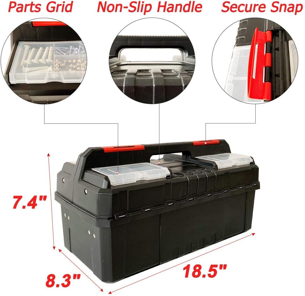 WEWLINE 16.5-Inch Tool Box Organizer 3-Layer Multiplication Plastic Storage Toolbox with Portable Handle Perfect for Home Office Car Trunk Fishing