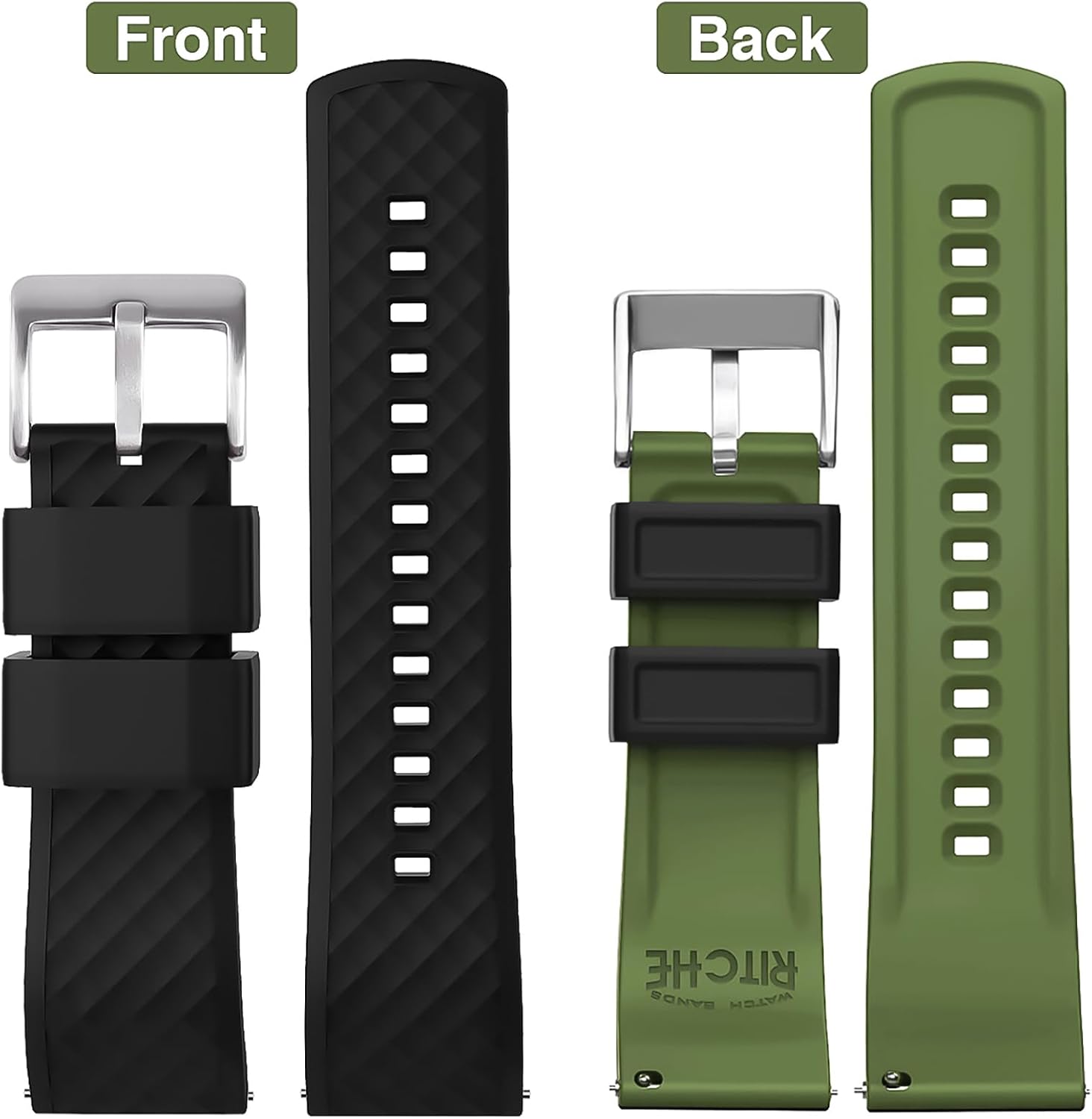 Ritche Christmas Gift Silicone Watch Bands 18mm 20mm 22mm 24mm Quick Release Rubber Watch Bands for Men, White Elephant Gifts
