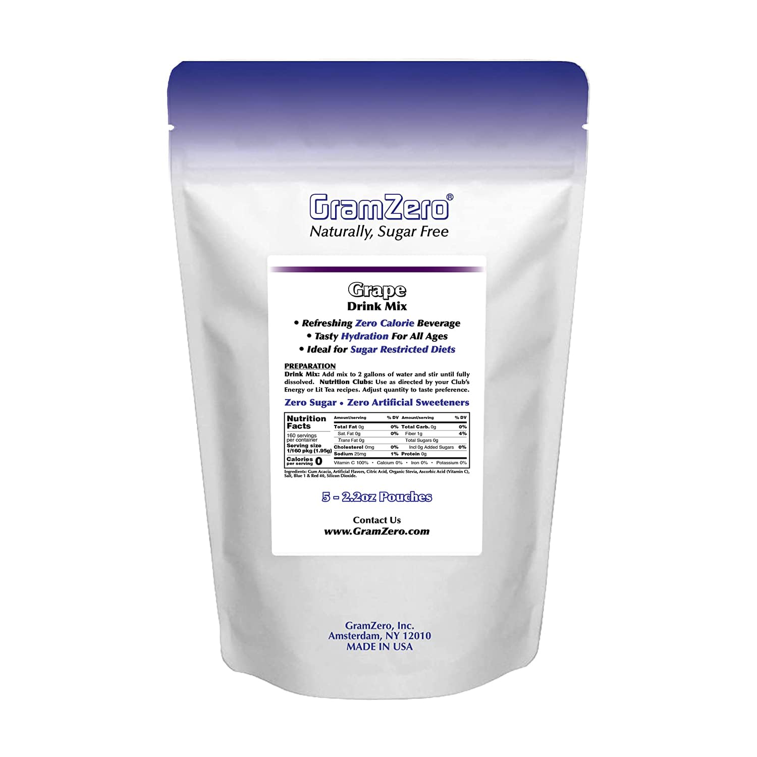GramZero Grape Sugar Free Drink Mix Sports Pack, Great For Nutrition Club Loaded Teas, Zero Calorie, Stevia Sweetened