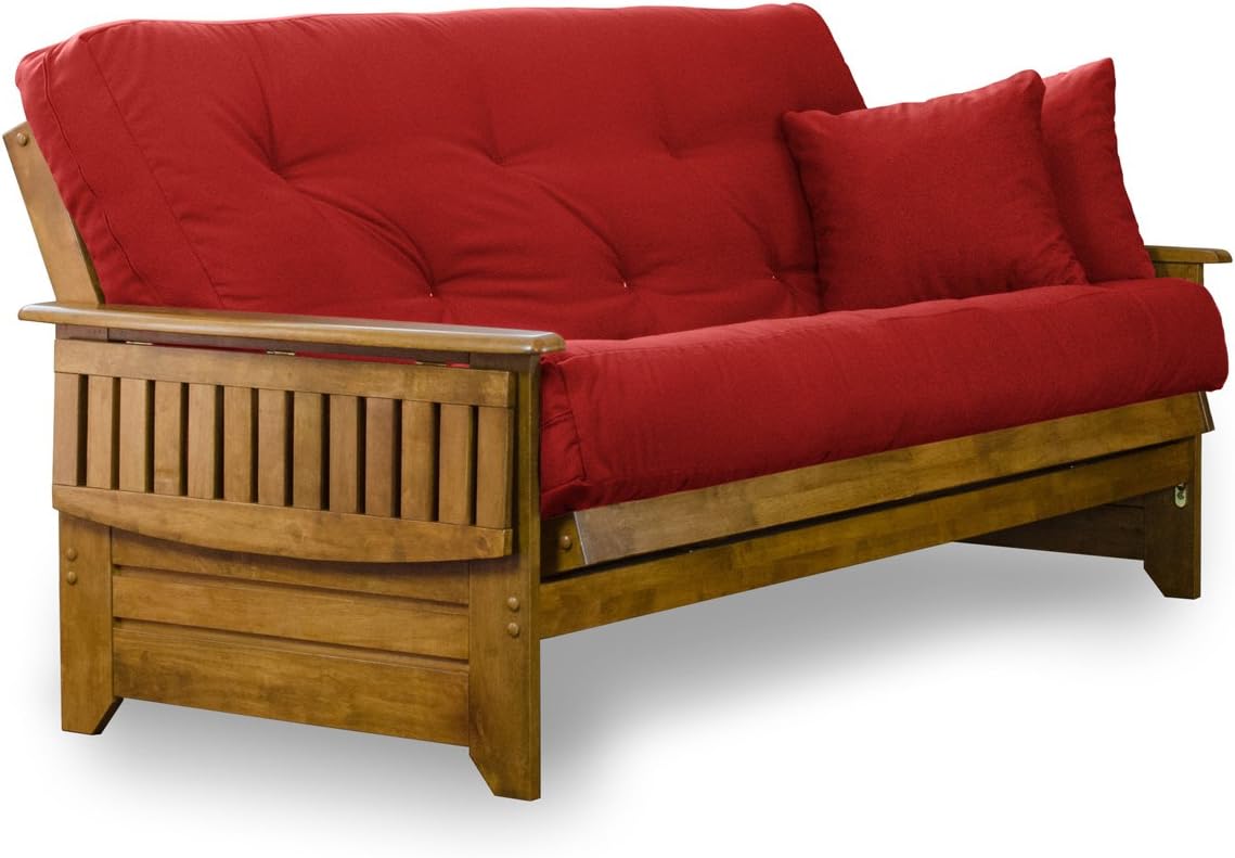Brentwood Tray Arm Futon Sofabed Set - Queen Frame, 8" Microfiber Fudge Mattress, Heritage Finish