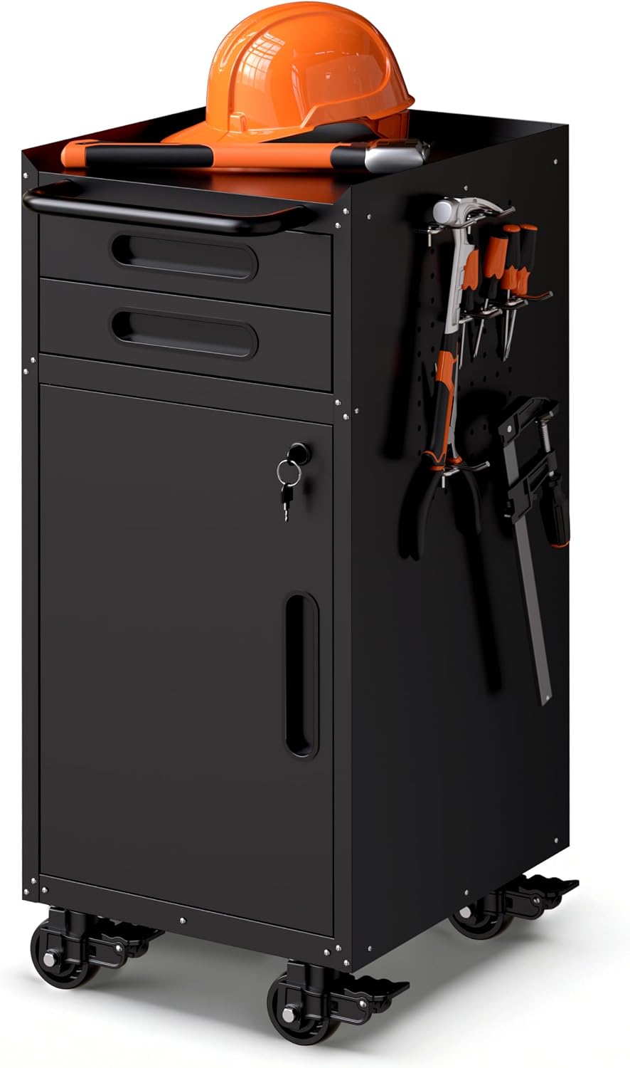 Garage Cabinets,Metal Garage Storage Cabinet with Wheels,Black Lockable Rolling Tool Cabinet with Drawer and Adjustable Shelves,Heavy Duty Tool Chest for Home Office Utility Room