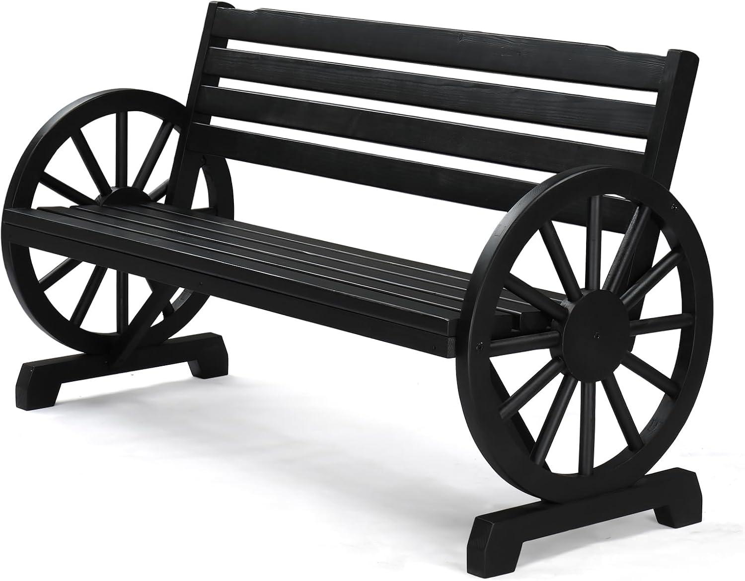 VINGLI Rustic Wooden Wheel Bench Outdoor Bench, Patio Bench Wagon Slatted Seat, Garden Benches for Outdoors 350lbs High Capacity