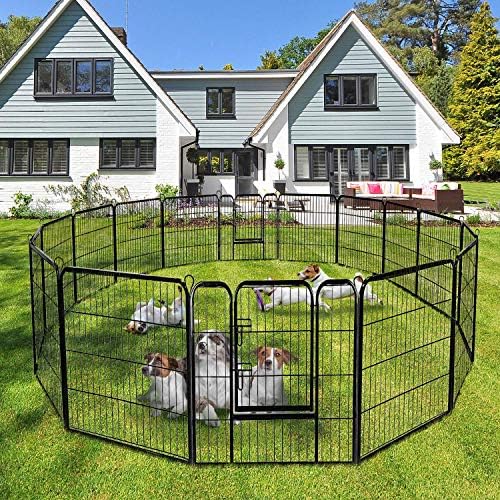 S AFSTAR 16 Panels Metal Dog Playpen, 48" Height Dog Fence Exercise Pen with Doors for Large Medium Small Dogs Rabbits Cats, Foldable Pet Puppy Playpen for Indoor & Outdoor Yard (Black)