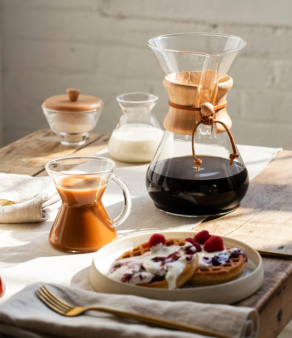 Chemex Pour-Over Glass Coffeemaker - Classic Series - 8-Cup - Exclusive Packaging | Manual Drip Coffee Brewer, Non-Porous Borosilicate Glass