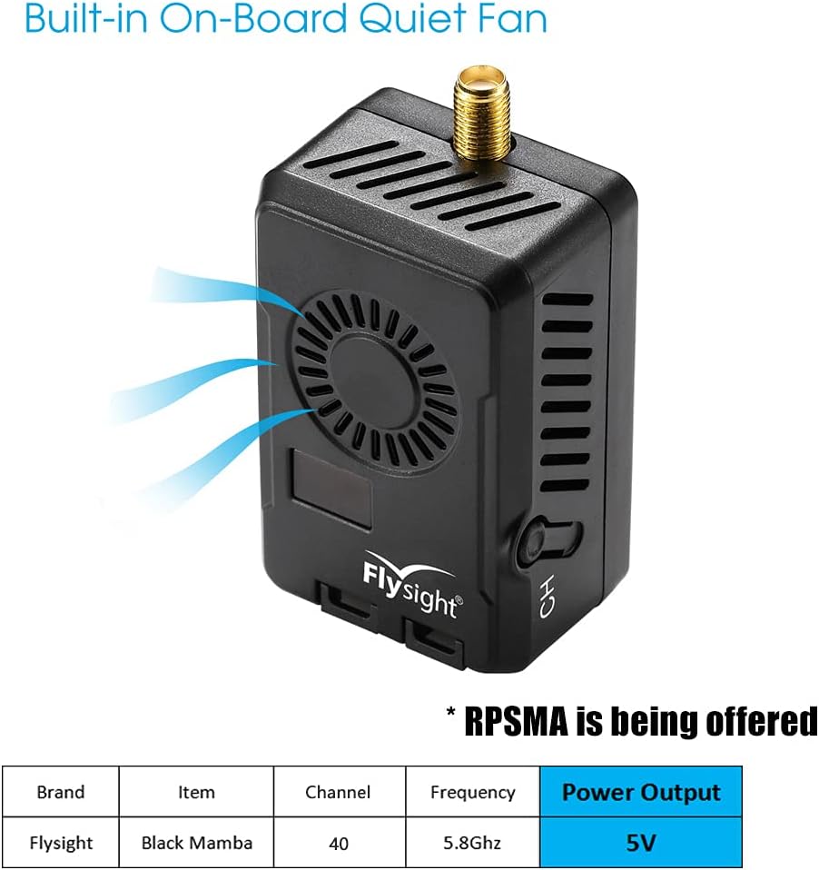 Black Mamba Audio Video Transmitter 5.8 ghz 40CH FPV Vtx for Gopro FPV Drone Video Transmitter 5V Output (RPSMA ANT 5V Out for Gopro)