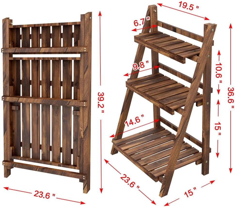 Yaheetech Wooden Plant Stand, 3-Tier Foldable Ladder Shelf, Indoor Outdoor | 23.6 x 15 x 36.6 in Plant Ladder for Pots and Flowers