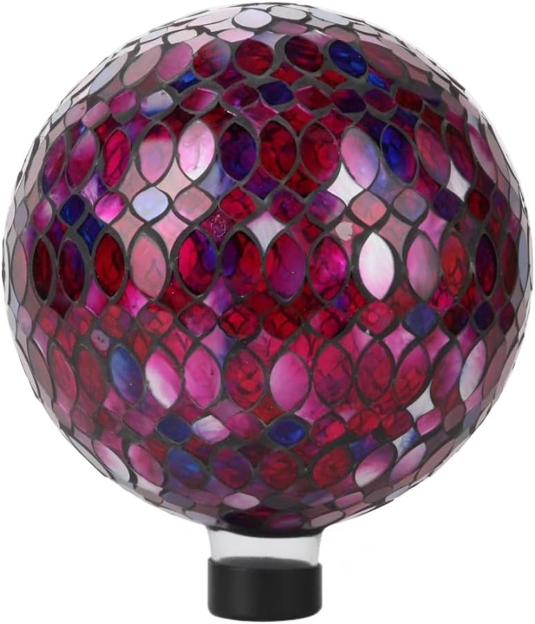 Lily's Home Colorful Mosaic Glass Gazing Ball, Designed with a Stunning Holographic Petal Mosaic Pattern to Bring Color and Reflection to Any Home and Garden, Red and Gold (10" Diameter)