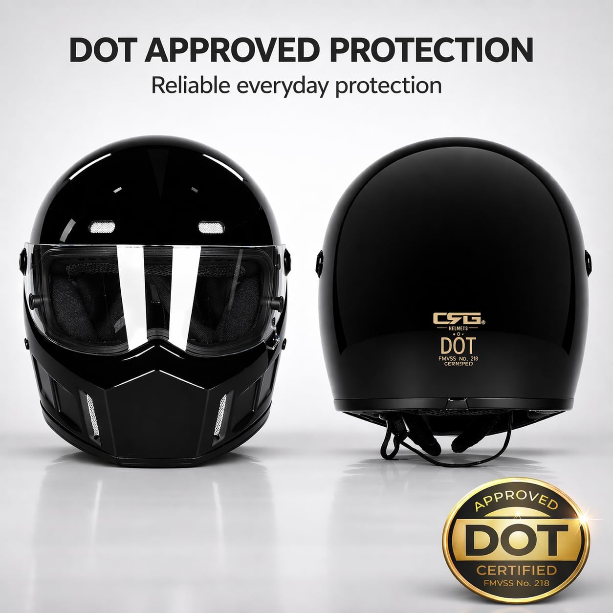 CRG Sports Retro Full Face Motorcycle Helmet, DOT Approved Fiberglass Street Bike Helmet with Clear Visor, Lightweight Cafe Racer Cruiser Motorcycle Helmet