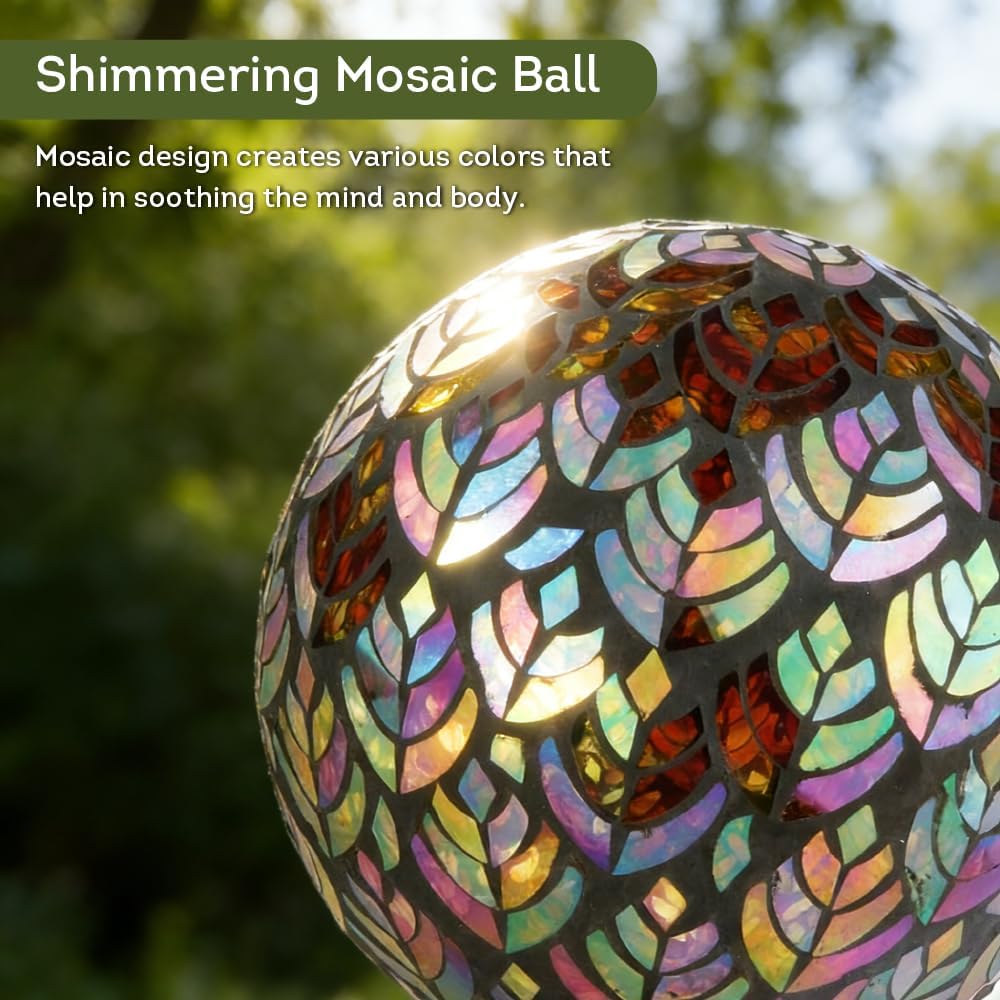 Lily's Home Colorful Mosaic Glass Gazing Ball, Designed with a Stunning Holographic Petal Mosaic Pattern to Bring Color and Reflection to Any Home and Garden, Red and Gold (10" Diameter)