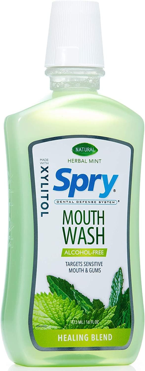 Spry Natural Xylitol Oral Rinse Mouthwash, Spearmint - 16 fl oz (Pack of 1) | Natural, Fluoride Free, Enamel Support, Low Alcohol, Gentle for Sensitive Mouth and Gum, Non-GMO, No Burn