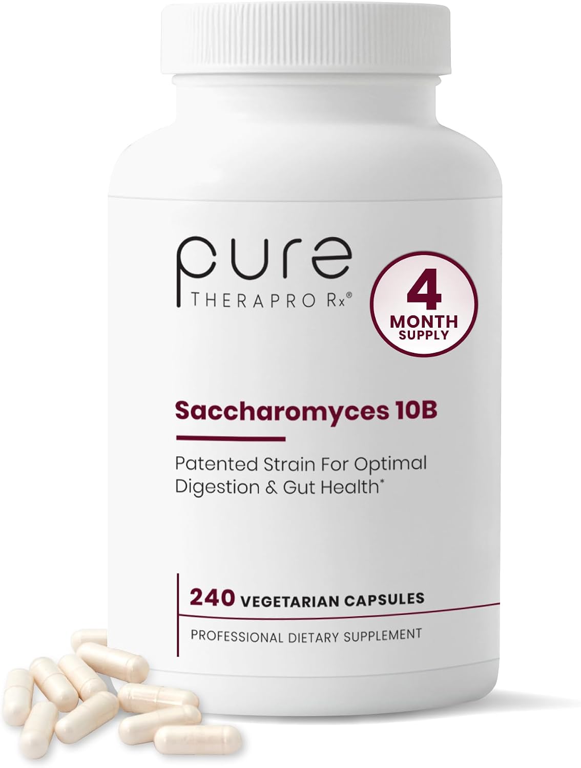 Pure Therapro Rx Saccharomyces 10B Probiotic, 120 Capsules | Supports Gut & Digestive Health, 10B CFU Saccharomyces Boulardii, For Men & Women, No Fillers, Made in USA, Pharma Grade