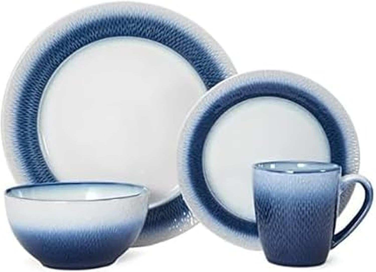 Pfaltzgraff Eclipse Blue 16-Piece Stoneware Dinnerware Set, Service for 4 with Dinner Plates, Salad Plates, Bowls and Mugs