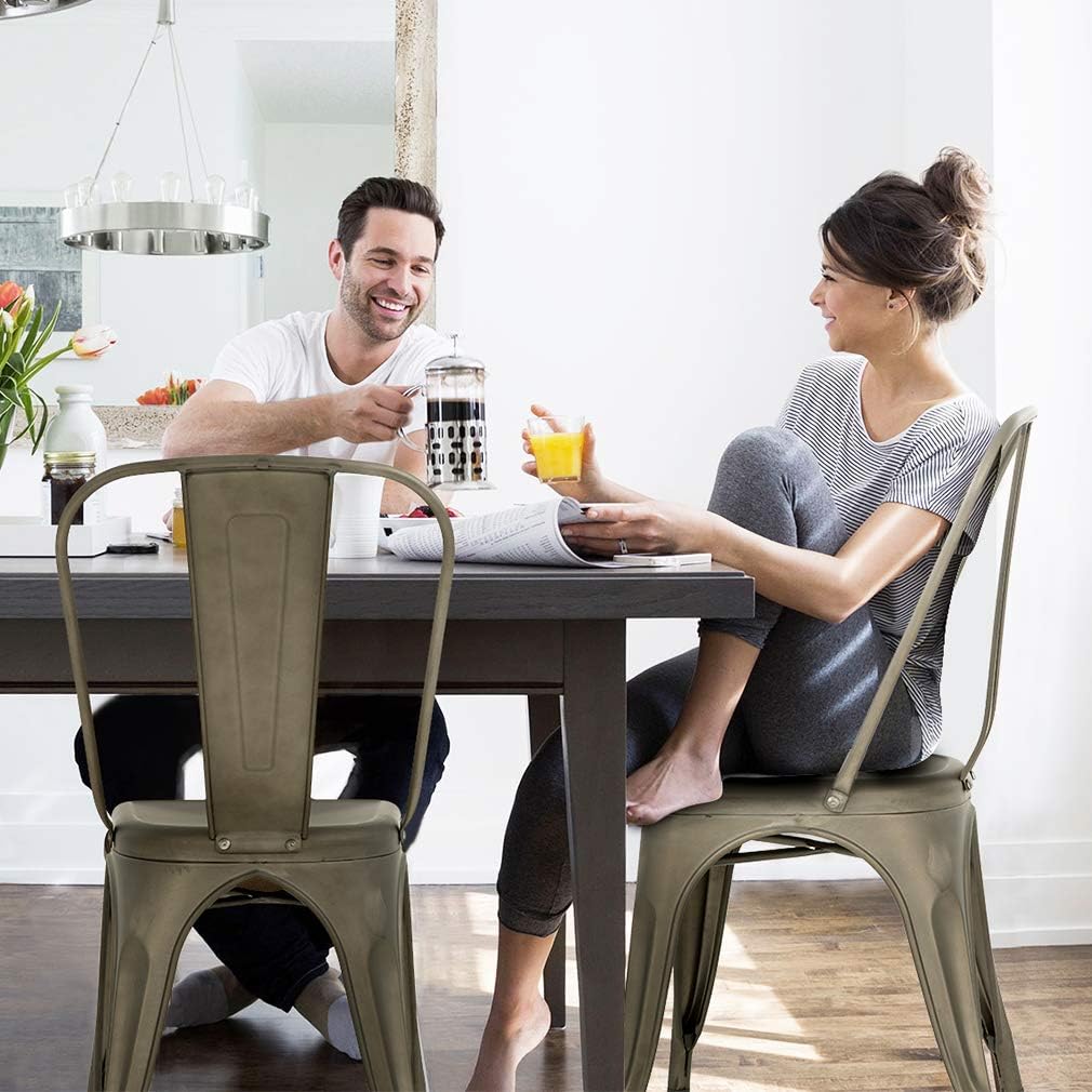 FDW | Metal Dining Chairs | Set of 4, Black | 330lbs Load | Stackable Tolix Side Chairs with Backrest | Non-Slip Feet | Indoor/Outdoor Use | Ideal for Kitchen & Restaurants
