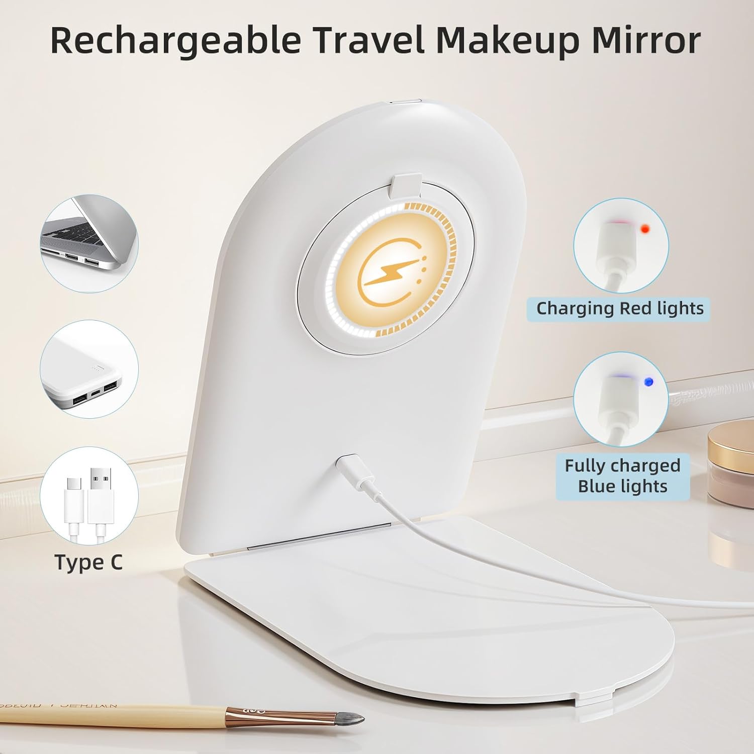 FUNTOUCH Rechargeable Travel Makeup Mirror with 72 Led Lights