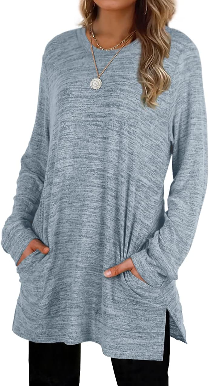 XIEERDUO Womens Casual Sweatshirts Long Sleeve Shirts Oversized With Pocket Tunic Tops S-3XL