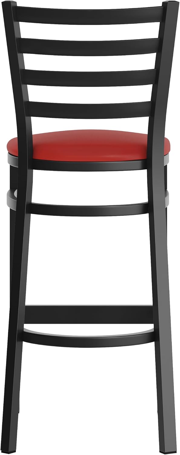 Flash Furniture Hercules Series Ladder Back Metal Restaurant Barstool, Modern Upholstered Armless Bar Height Chair for Restaurants and Kitchens, Black | Vinyl Upholstery, Durable Construction, Commercial Use