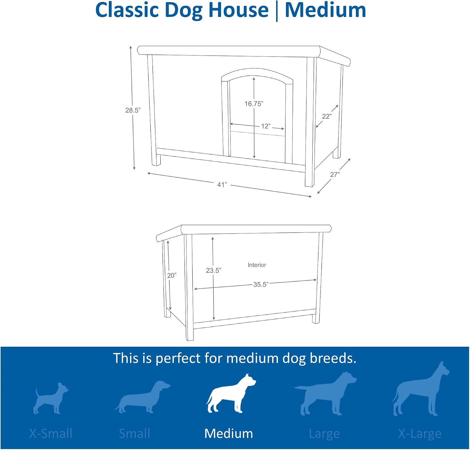 Trixie Natura Classic Dog House - Wooden Outdoor Shelter with Weatherproof Sealer, Hinged Roof & Adjustable Legs for Medium Dogs - Gray - 27 x 41 x 28.5 in