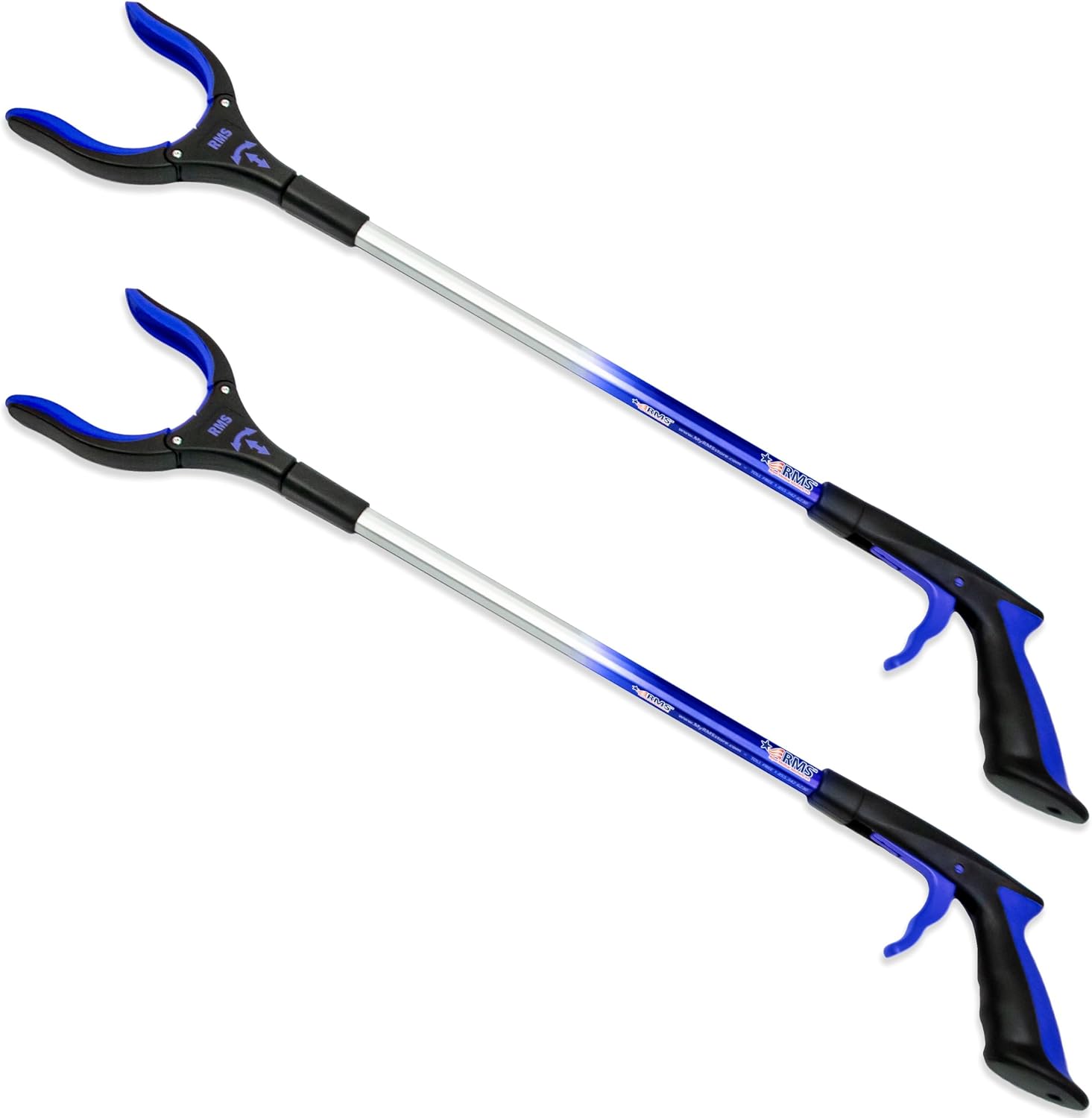 RMS 2-Pack 32 Inch Extra Long Grabbers Reachers with Rotating Jaw (Blue) | Mobility Aid Reaching Tool to retrieve household items from floors, shelves, vehicles and tight spaces