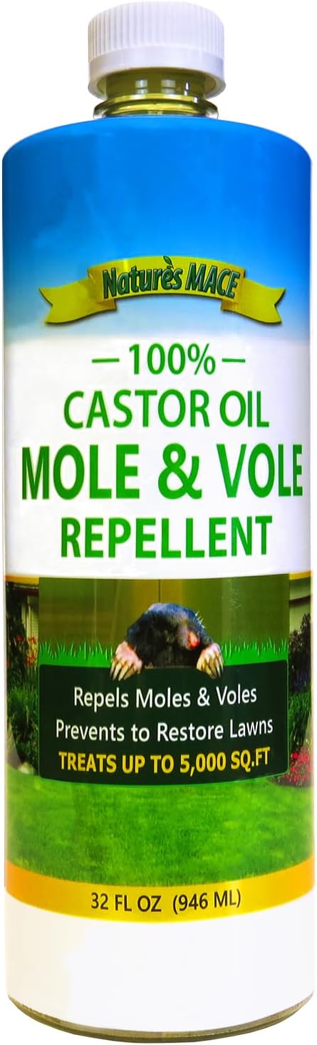 Nature's MACE Mole and Vole Mace, Mole Deterrent for Yard, 1 Gallon, 100% Pure Castor Oil, Lawns, Mole Repellent, Stop Tunneling, Mole Remover Treatment, Castor Oil Repellent, People, Pet, Plant Safe