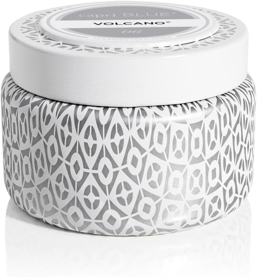 Capri Blue Volcano Printed Travel Tin Jar Candle - Luxury Candle with a Long Lasting Soy Wax Blend - Scented with Tropical & Fruity Fragrance (Blue Color, 8.5 oz)