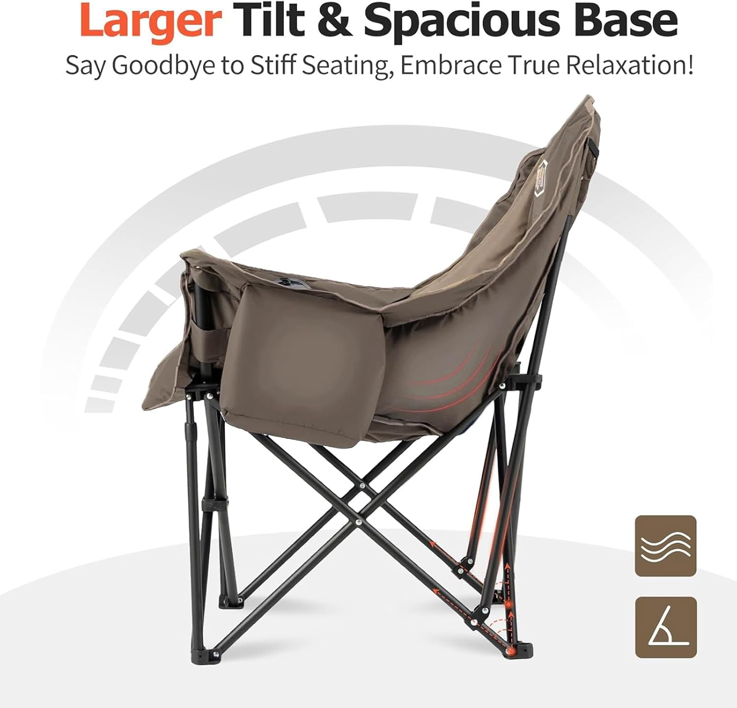 Overmont Oversized XL Camping Chair for Adults - 500lbs Support Heavy-Duty Padded Folding Chair with Side Pocket Cup Holder Cooling Bag for Outdoor Sports Garden Beach Fishing Lawn Black