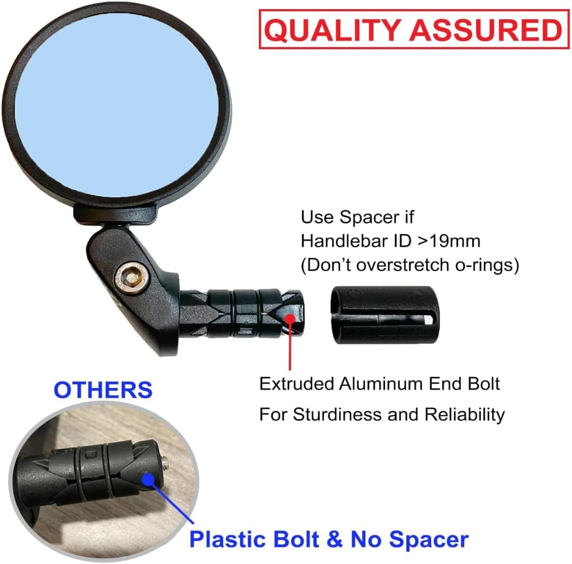 Hafny Bike End Bike Mirror, Adjustable Convex Rear View Mirror for Bicycle, Clear HD Glass Lens, 360° Rotatable, Fits MTB Road E-Bike Scooter, HF-M951-FR03 (1pc Silver Glass, 62mm Dia)