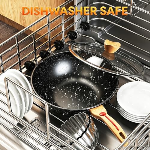 ITSMILLERS Nonstick Wok Aluminium Die-casting Chinese Wok, Scratch Resistant With Lid and Spatula, PFOA-Free, Dishwasher Safe & Induction Bottom