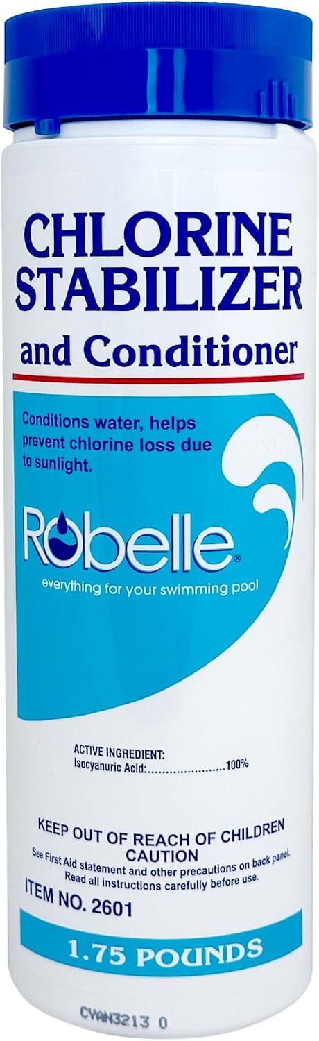 Robelle 1.75-Pound Chlorine Stabilizer and Conditioner, Made in USA | Concentrated Cyanuric Acid for Pools, Pool Stabilizer, Helps Chlorine Last Longer, 6 oz raises CYA 10 ppm per 5,000 gallons