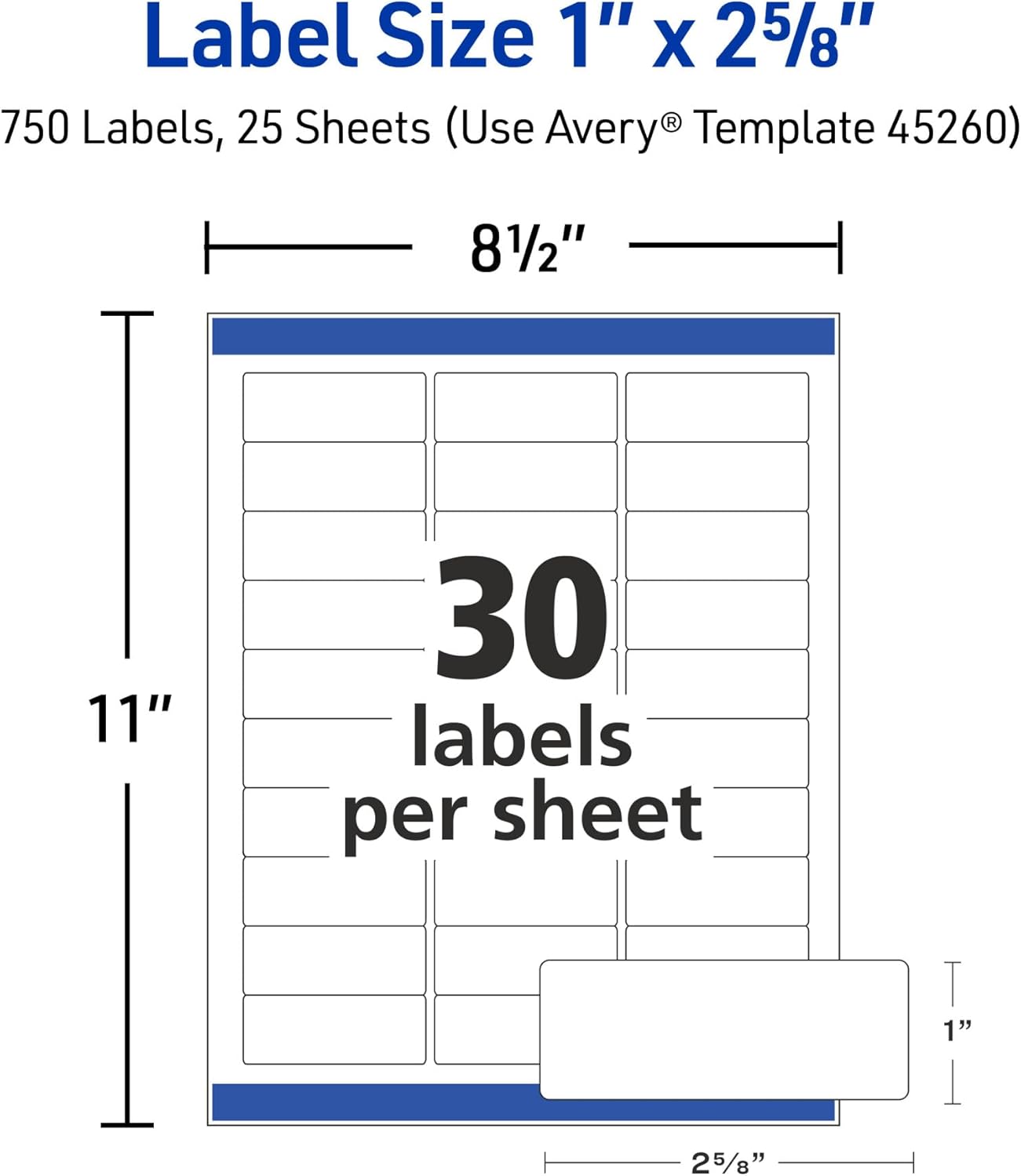 Avery® Easy Peel® Printable Address Labels, Sure Feed® Technology, 1" x 2-5/8" Customizable Stickers, White, 1,500 Blank Mailing Labels, Great for Mailing, Shipping, and More (2-Pack of 5260)