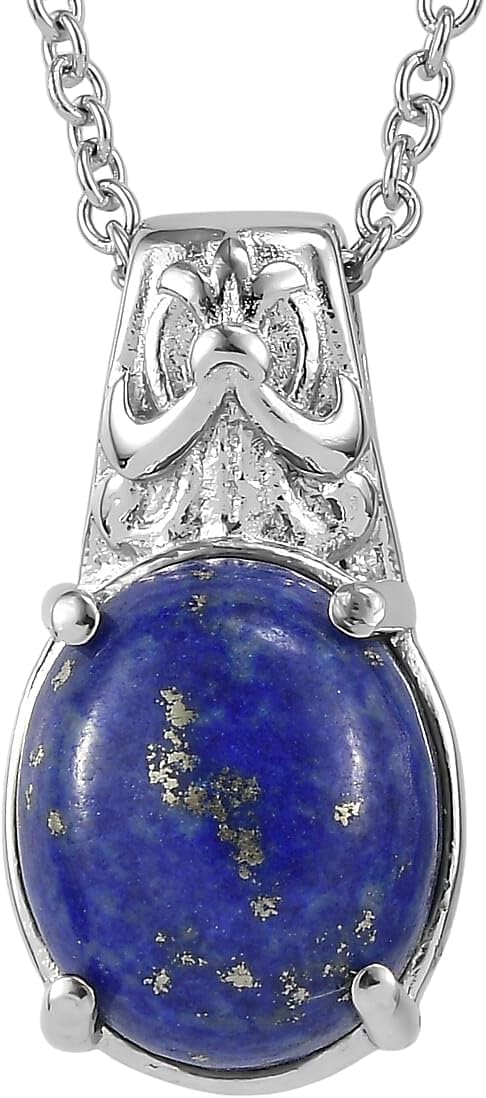 Lapis Lazuli 6.10 ctw Pendant Necklace in Stainless Steel 20 Inches