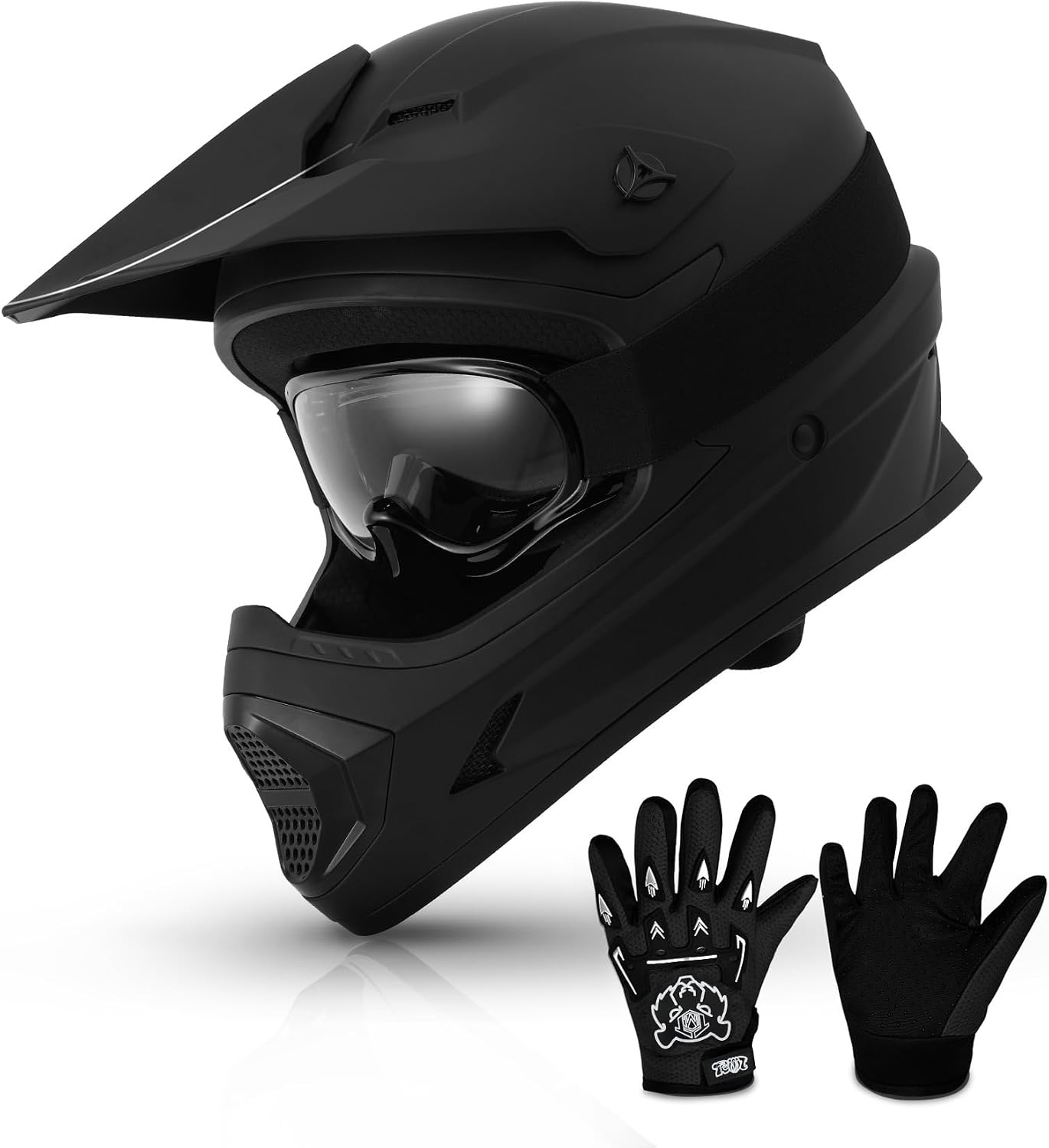 TCMT Youth Dirt Bike Helmet DOT Certified - Kids Full Face Motocross ATV Helmet with Goggles, Gloves and Helmet Bag for Off-Road, BMX, MX, Street Riding