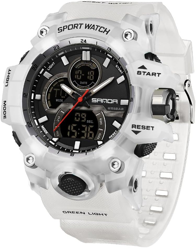 FANMIS Men Sports Outdoor Watch Analog Digital Multifunctional Black Watch | Black Sports Watch Casual Quartz Wristwatch Waterproof Military Wrist Watch Tactics LED Alarm Stopwatch Digital Watch for Men