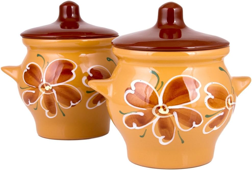 Stoneware Ramekin (Set of 2) - Clay Pots for Cooking (Beige)