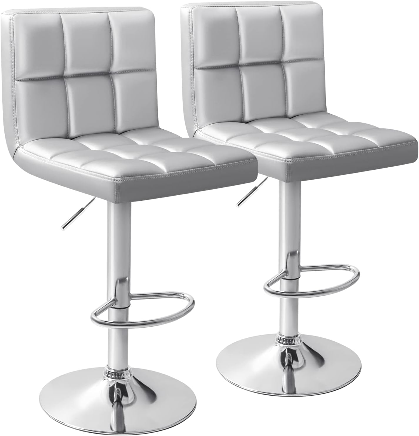 Homall Bar Stools Modern PU Leather Adjustable Swivel Barstools, Armless Hydraulic Kitchen Counter Bar Stool Extra Height Square Island Barstool with Back Set of 2 (Leather, White)
