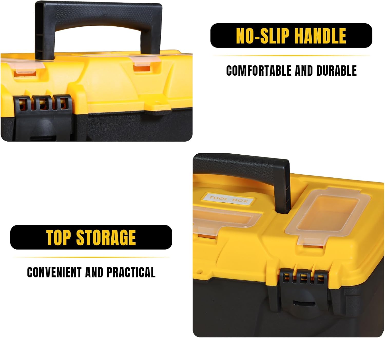 Torin ATB102B 16" Hip Roof Style Portable Steel Tool Box with Metal Latch Closure, Black