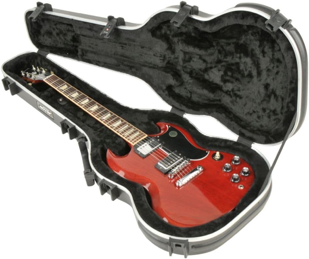 SKB SKB-61 Deluxe Double Cutaway Electric Guitar Case | Plush-lined interior, rugged molded exterior, secure latches, dependable transit protection