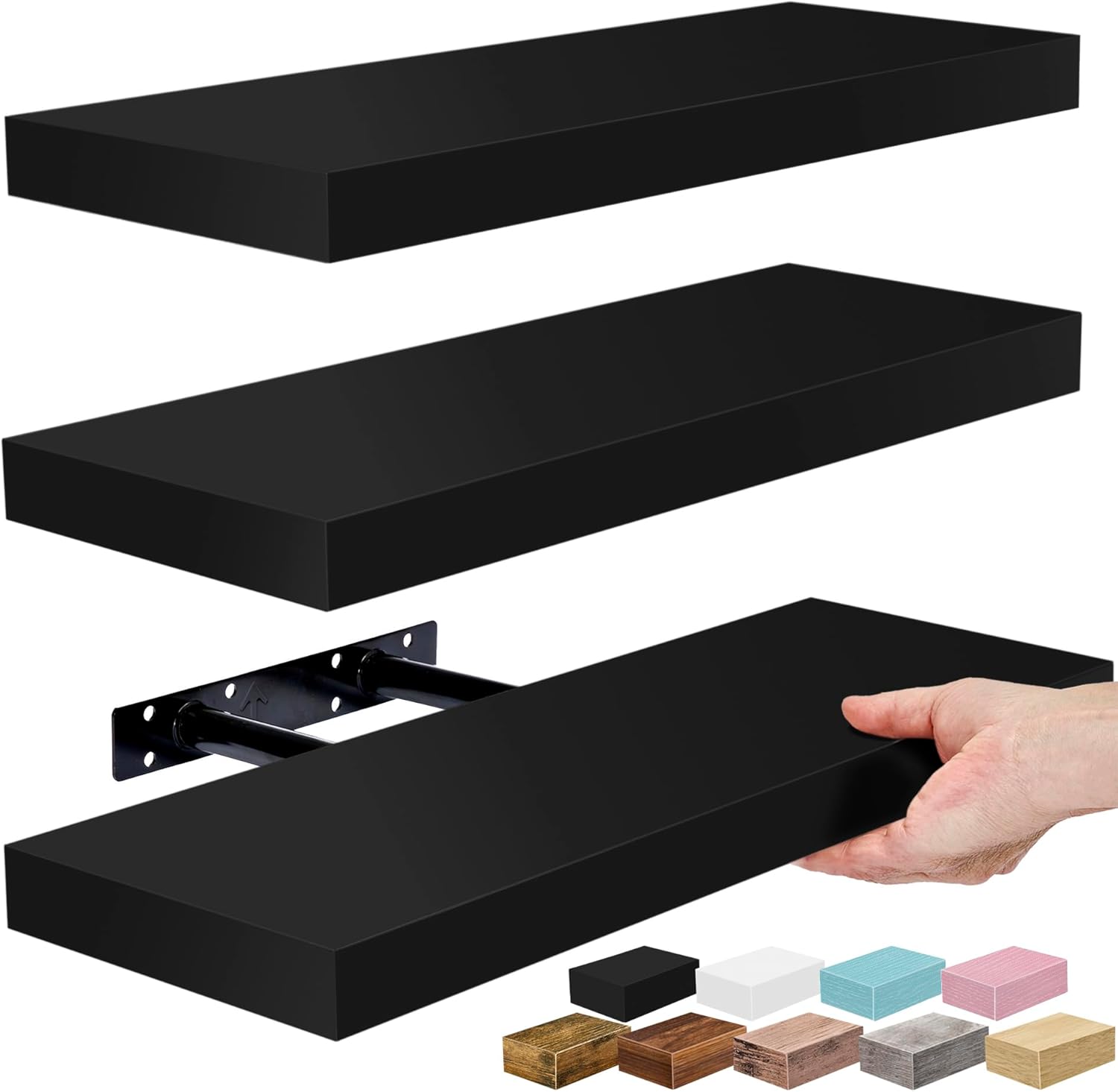 Sorbus Floating Shelves for Wall – 16 Inch Floating Shelf for Kitchen, Bedroom, Living Room, Bathroom, Home & Wall Decor - Mounted Bathroom Shelves with Invisible Brackets (Grey, 3 Pack)