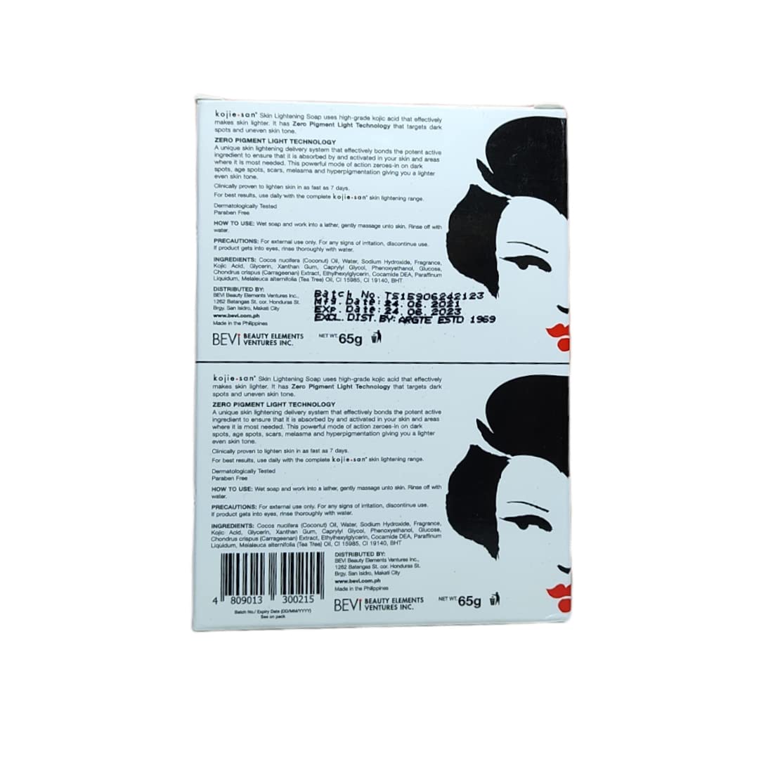 Kojie San Skin and Body Brightening Soap - Original Kojic Acid, Dark Spot Remover Bar Soap with Glycerin & Tea Tree Oil - 65g x 2 Bars