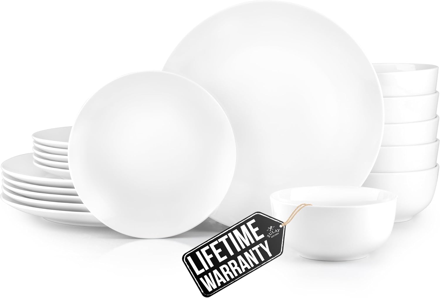Zulay Kitchen Luna Plates and Bowls Sets, 16 Piece Modern Porcelain Dish Set for 4, Chip and Scratch Resistant Square Dinnerware Set