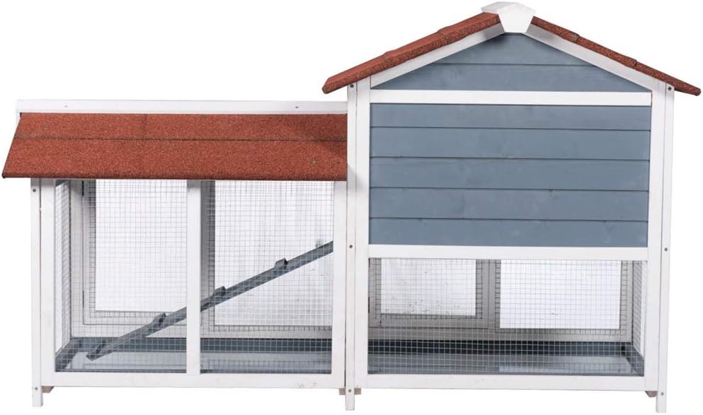 GDLF 62" Rabbit Hutch, Bunny Hutch Indoor Outdoor with Ramp, Cleaning Tray