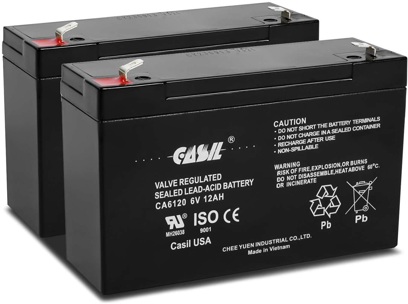 Casil CA6120 6V 12Ah Battery - 12Amp, 6V AGM Deep Cycle Battery, SLA Battery F2, VRLA Replacement, Emergency Light Battery 6V 12Ah - 2 Pack