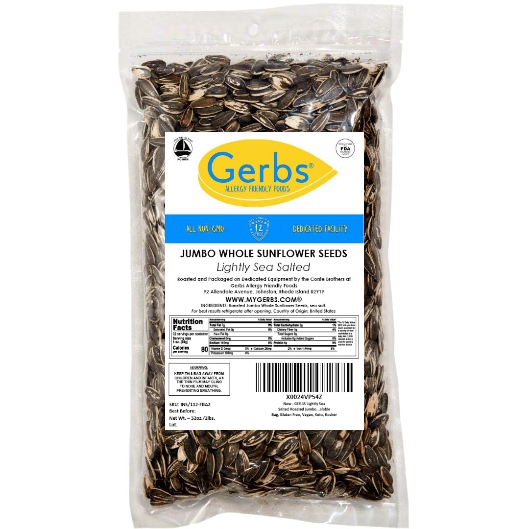 Lightly Sea Salted Sunflower Seed in Shell by Gerbs - 2 LBS - Top 11 Food Allergen Free & Non GMO - Premium Dry Roasted Seeds – COG USA | Small Batch, No Artificial Additives, Resealable Bag | Crack-and-Eat Crunchy Snack | Top 14 Allergen-Free