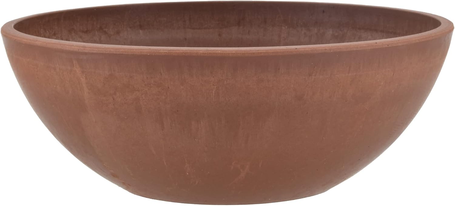 PSW Pot Collection M30DC 12-inch Plastic/Stone/Wood Composite Low Bowl Planter – No Drainage Hole (Drillable), Shallow Indoor/Outer Pot for Succulents, Bonsai, Fairy Gardens, Herbs, Dark Charcoal