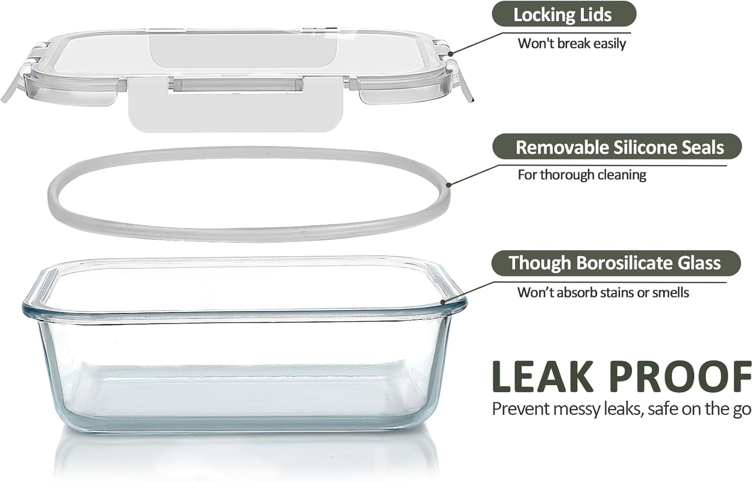 M MCIRCO 8 Pack,30 oz Glass Food Storage Containers with Lids, Gray