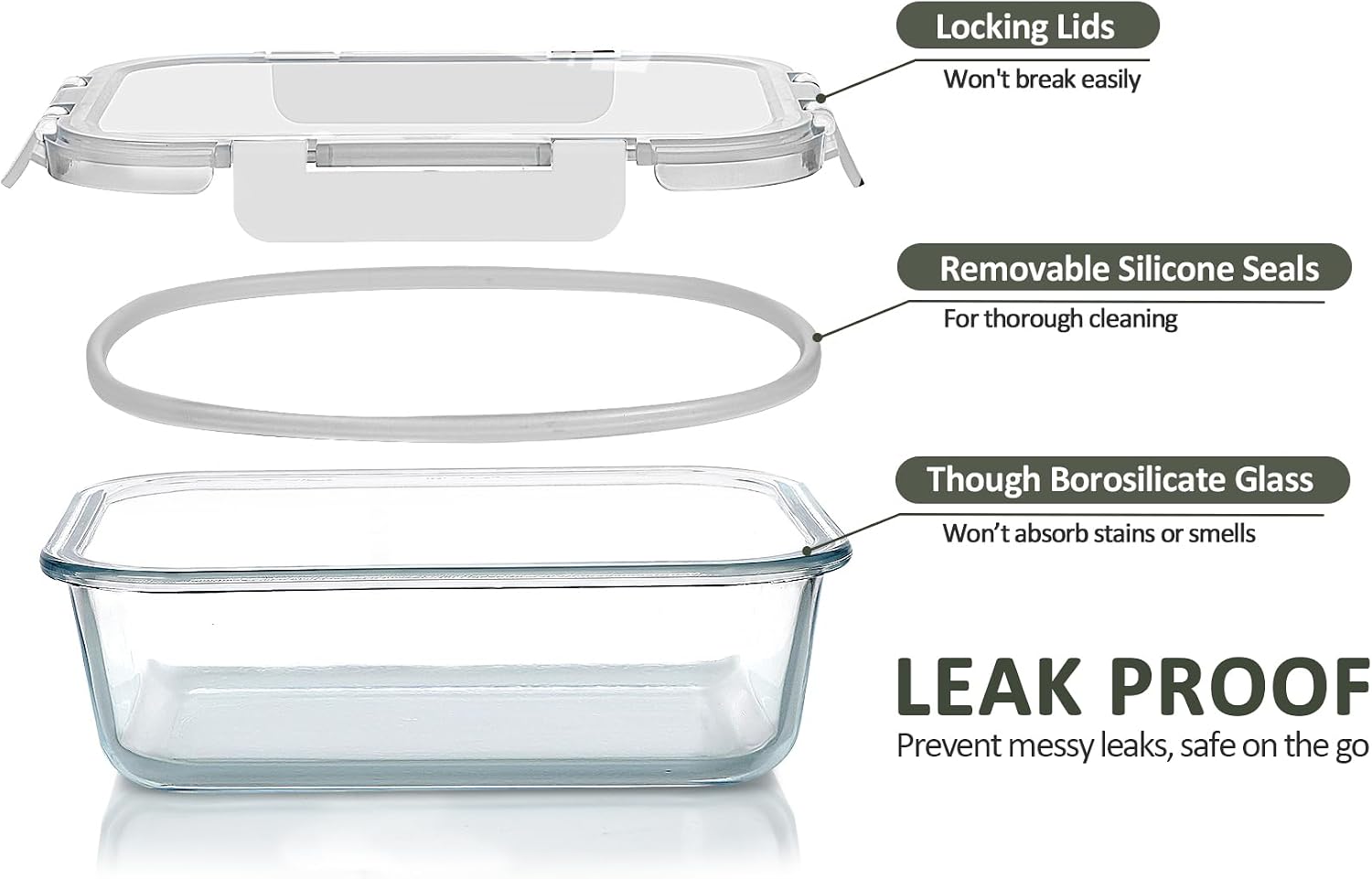M MCIRCO 10 Pack,22 oz Glass Food Storage Containers with lids, Gray | Glass Meal Prep Containers,Airtight Lunch Containers with Lids, Microwave, Oven, Freezer and Dishwasher Friendly, BPA Free