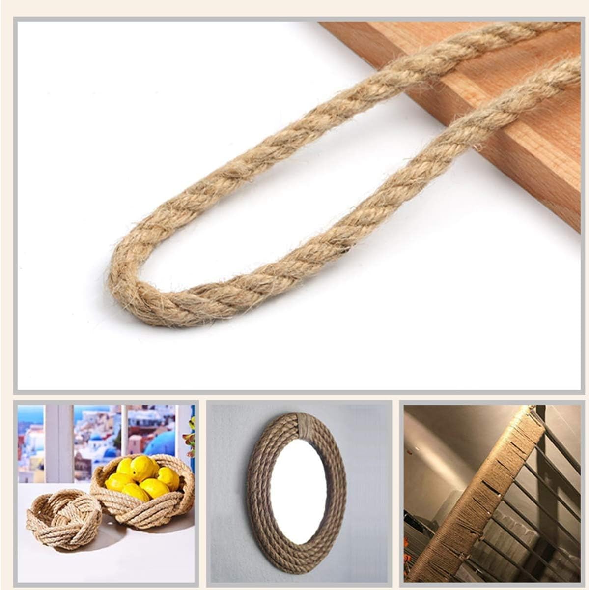 100% Natural Hemp Rope Twisted Jute Rope 100 Feet 1/2 Inch 4 Ply Hemp Ropes All Purpose Cord for Crafts